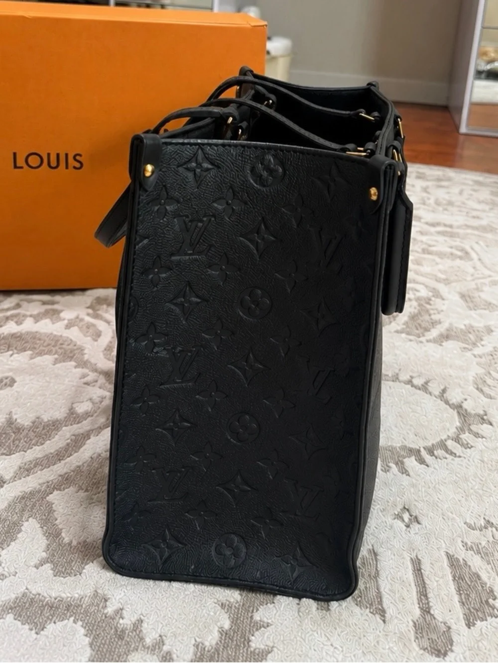 Louis Vuitton Black Exterior with Mustard Interior Leather Handbag